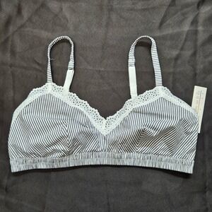 Colsie Grey White Striped Lace Trim Bralette Wireless Bra Size L New